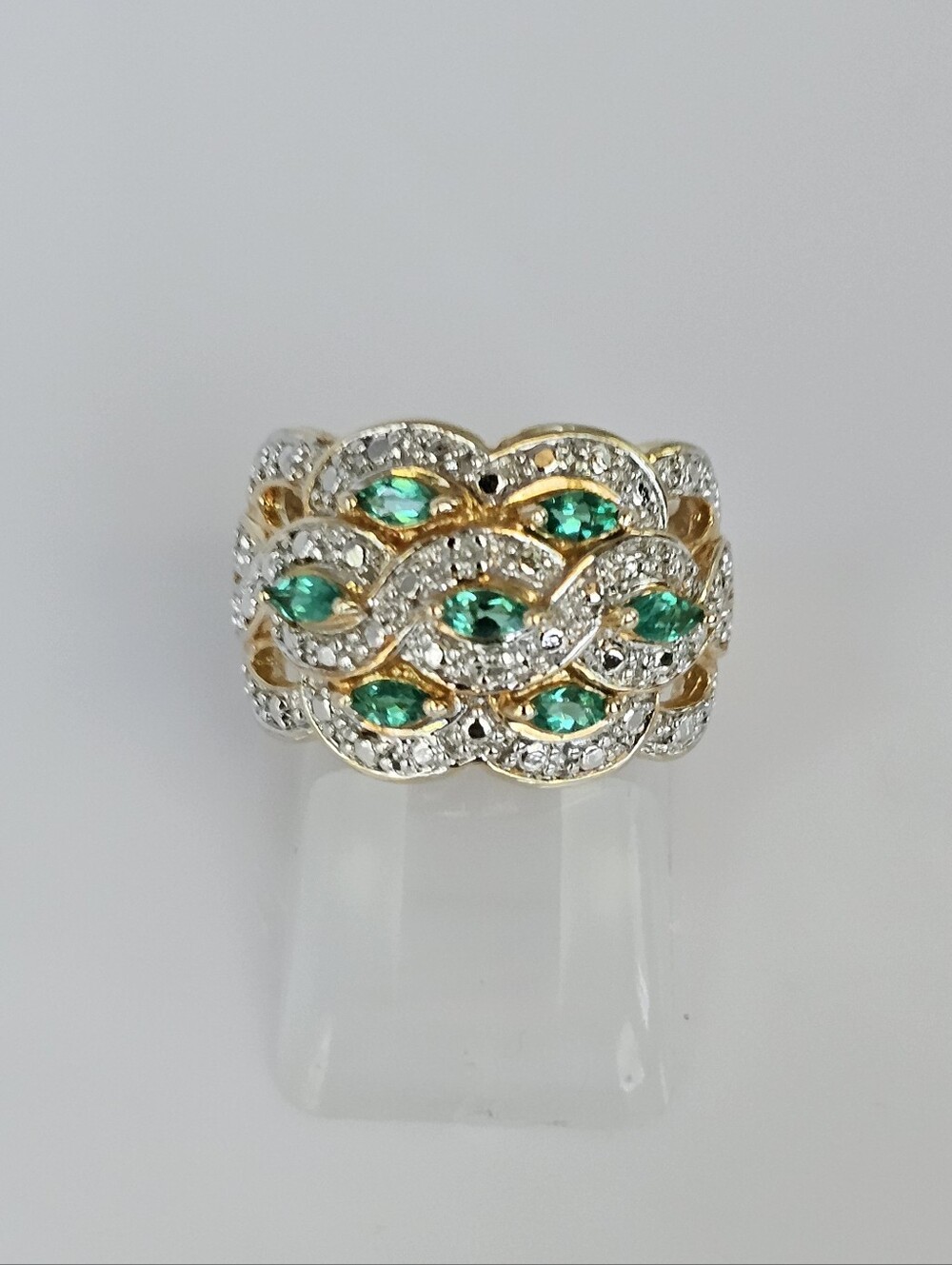 Vintage Genuine Emerald & Diamond Ring Yellow Gold Vermeil Size 6! - Picture 1 of 6